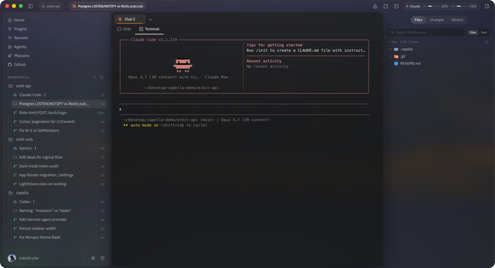 Capella running Claude Code