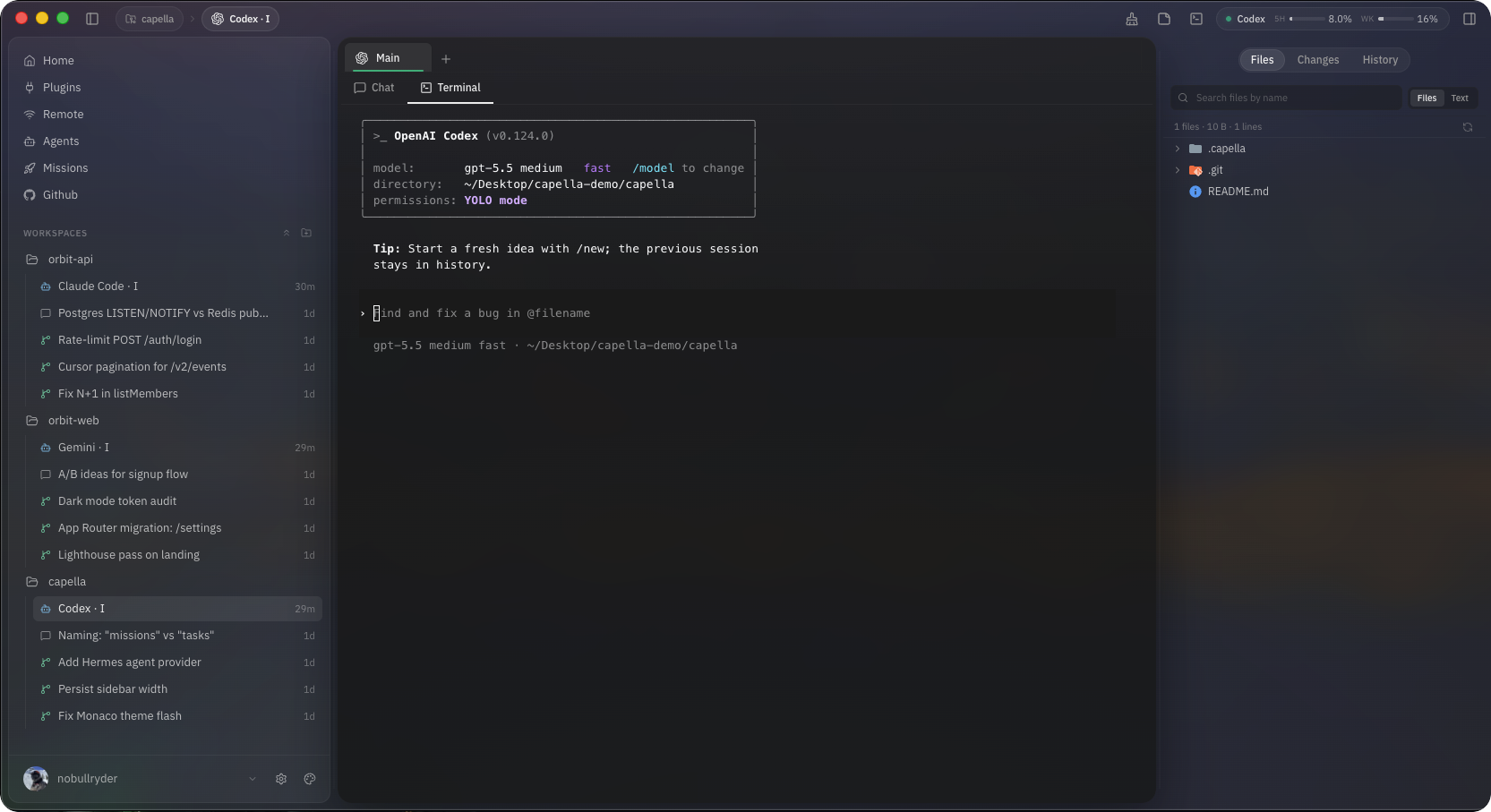 Capella running Codex